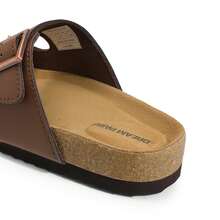 Womens Slide Sandals Cork Footbed Open Toe Adjustable Flat Sandals Comfort Slip On Slippers For Summer - Brown - View 8