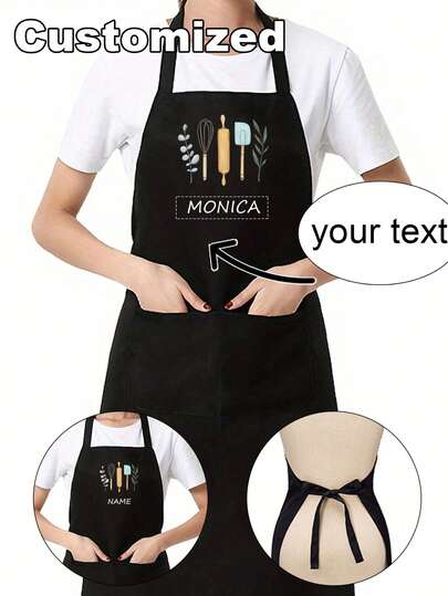 1pc Personalized Custom Chef Black Apron,Family Apron,Baking Apron,Housewife Apron,Hairdresser Beauty Salon Cosmetologist Cosmetology School Barber Gift Custom,Unique,Personalized Ideal Gifts For Him Her,Boyfriend,Girlfriend,Dad,Mom,Family,Friends For Anniversaries,For Valentine's Day,For Mother's Day,For Birthdays,For Children's Day,For Father's Day,For Graduation,For Weddings,For Christmas,For Housewarming