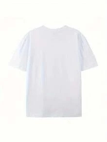 Men's Navy Blue Graphic Tee With Vibrant Headphone Print - 220g Thick Cotton, Casual & , Short Sleeve Crew Neck T-Shirt, Machine Washable For Summer Fashion, Street Fashion Tee | Graphic Print Shirt | Durable Casualwear - trắng - Xem 2