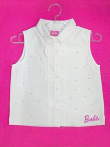Barbie Blusa Sin Manga con Aplicación de Pedrería - Blanco - Ver 5