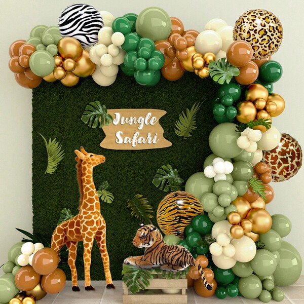 128pcs Avocado Green Brown Balloon Garland 18inch Animal Balloon For Jungle Theme Birthday Party Decorations,Wild One Party Decoration Supplies Balloons,Garden Decorations,Babe Shower Decorating Balloons,Garden Decoration