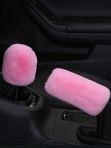 1 set accessoires d'intérieur de voiture pour femmes : housses de siège avant motif papillon mignon, couvre volant/frein à main/pommeau de vitesse en peluche, décoration suspendue de rétroviseur en peluche et strass, 1 paire de porte-gobelets en silicone, accessoires d'intérieur de voiture roses