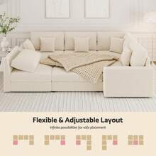 ADVWIN 146" Oversized Corduroy Modular Sectional Sofa - 6 Seats, Convertible Sleeper Lounge Couch With Ottoman & 5 Pillows - Comfortable Modern Sofa For Living Room - 米色 - 查看 2