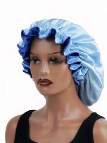 1 件装双层撞色缎面睡帽，大号褶边发套，美容护发头带帽