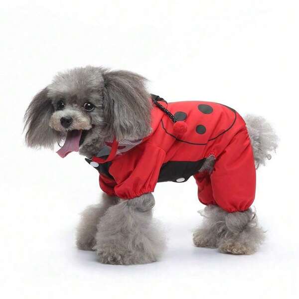 1pc Top Selling Pet Raincoat Cross-Border Four Legged Hooded Small Dog Chest And Back Reflective Dog Raincoat With Waist Bag And Tail Dog Raincoat