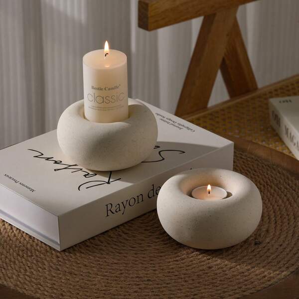 Ensemble de bougeoirs en céramique blanche, 1 pièce - Décoration de maison minimaliste et créative pour la table à manger et le dessus de table, parfait pour Noël et le Nouvel An