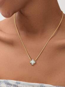 1 pieza Collar con colgante de trébol de cuatro hojas de circonita, joyería de plata de ley 925 para mujeres, elegante y adecuado para uso diario, regalo de cumpleaños - Collar con colgante de trébol de cuatro hojas - Ver 4