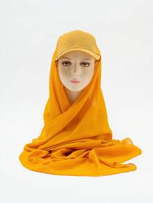 1pc Women's Spring/Summer/Autumn Chiffon Patchwork Baseball Cap Integrated Turban Hijab Scarf Hat, Sun Protection Hair Sleep Cap - Multicolor - View 21