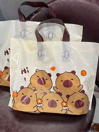 10 件高品质水豚礼品袋 - 多用途手持购物和派对礼品袋，适用于婚礼、生日等 - 耐用塑料工艺袋，非常适合小型企业和活动