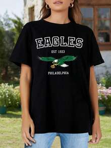 Vintage Eagles Football Women's T-Shirt Retro Classic Team Apparel - 黑色 - 查看 2