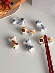 2 件陶瓷猫形筷子架，可爱时尚小猫餐具架，创意桌面装饰文具架 - 彩色 - 查看 4
