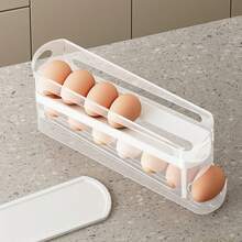 Bilayer Egg Storage Box Automatic Rolling Eggs Holder Rack Ladder Style Refrigerator Eggs Dispenser Egg Organizer Holder - White - View 6