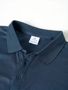 1PC Men Single Striped Trim Quarter Button Work Casual Polo Shirt, Boyfriend Gift - Grey - View 4