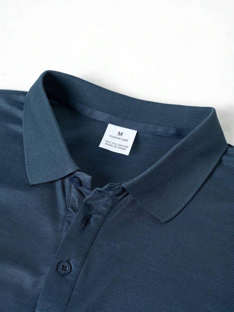 1PC Men Single Striped Trim Quarter Button Work Casual Polo Shirt, Boyfriend Gift - Grey - View 4