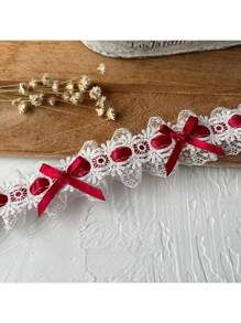 1/3/5M French Style Double Layer Satin Ribbon Embroidered Lace Trim With Cute Bow, DIY Wedding Dress Material, Fabric Lace Ribbon For Clothing, Hair Accessories, Home Decor, Multi-Color Options