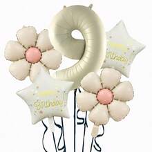 5pcs Metallic Foil Number Balloon Set, Cream Color, Decoration For Birthday Party - Multicolor - View 15