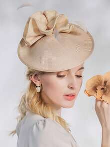 HIMESPORT 2026年新娘花朵装饰礼帽 - 草编德比茶会女士发饰，教堂婚礼鸡尾酒会羽毛头饰 - A - 查看 3