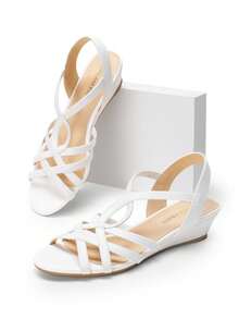 Women's Wedge Sandals Open Toe Low Heel Fashion Comfortable For Party Wedding Valentine's Day Dress Commuting All-Match Summer Shoes - White - View 3