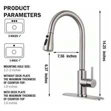 Kitchen Faucet With Pull-Down Spray Single Handle High Arc Commercial Stainless Steel Brushed Nickel Kitchen Sink Faucet With Deck Suitable For Bar Laundry RV Farmhouse - Brushed Nickel - View 2