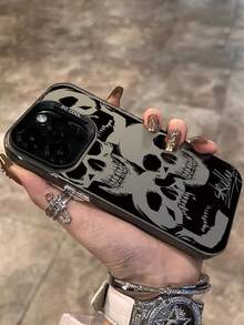 Minimalist Skull Fashion Phone Cases 1pc Minimalist Skull Colorful Silver IMD 2-In-1 Anti-Drop Painting Phone Case Compatible With IPhone 17 Pro Max, 16/15 Pro Max/14/13/11, Compatible With 13C/12C, Honor 90/Honor 90 Lite, Galaxy A52/A52s/A55 Birthday Gift Party,International Version, Not The Domestic Version - Black - View 4