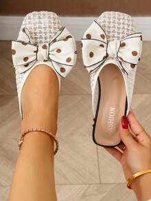 qishangda 【齐尚达】新款百搭蝴蝶结网眼穆勒拖鞋凉鞋方头仙女风夏季户外装