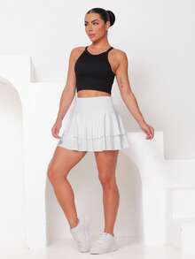 Short Skirt Ruffle Double Layer Fitness Gym Dance Running High Waist Suplex WOLFOX - trắng - Xem 7