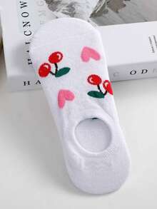 2/4/6 Pairs Summer Cute Girl Fruit & Animal Print Thin Breathable Non-Slip Invisible Socks (Random Delivery)