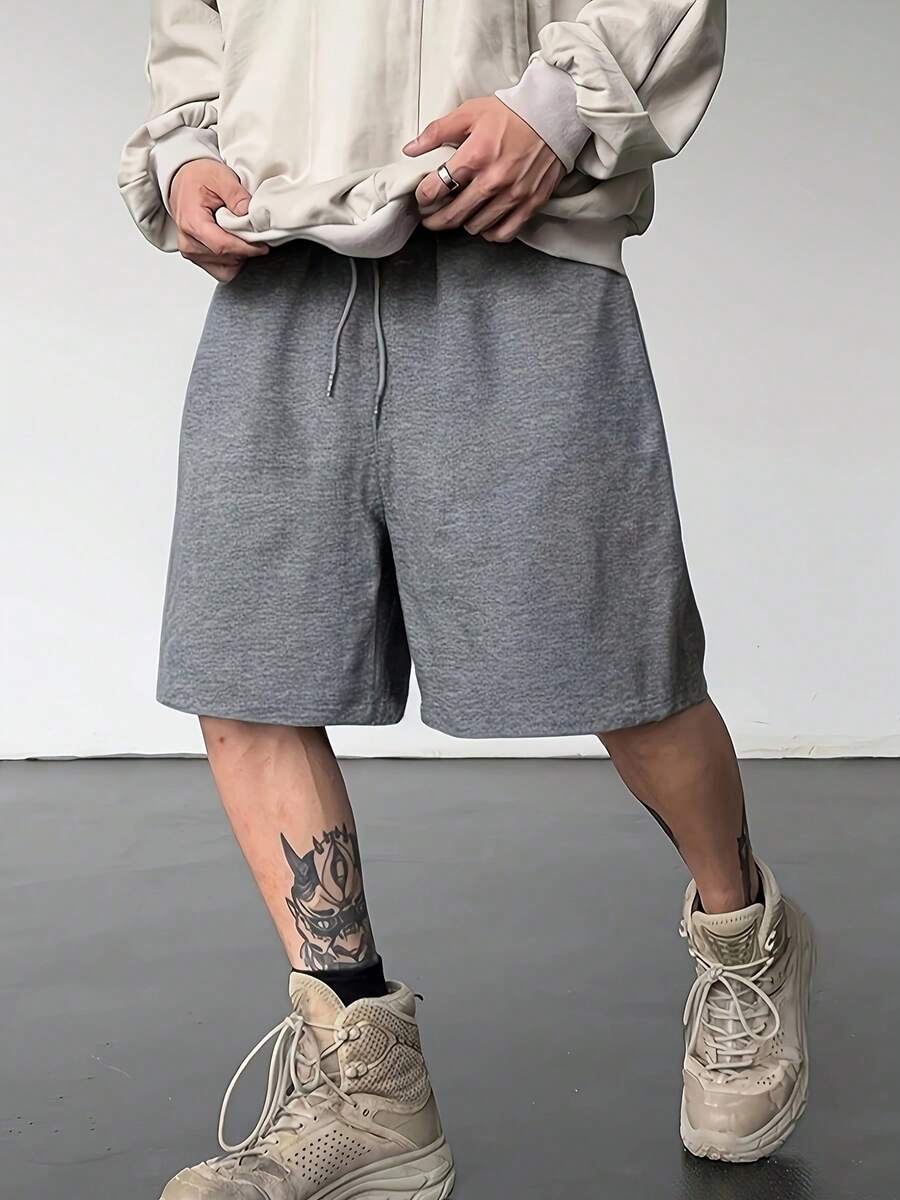 Men's Sports Casual Solid Color Breathable Running Fitness Shorts - Grey - View 1