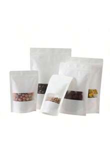 100 个带半透明窗口的白色牛皮纸袋，热封可重复使用的自封袋，适用于烘焙干粮坚果谷物茶节日礼品包装，250g 500g 1000g 储物袋，适用于派对零食 - 白色 - 查看 4