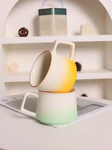 1 Stück 270ml Tasse im Ins-Stil aus Keramik mit Griff, Farbverlauf, Farbverlauf Farbe Latte Tasse, hochwertiger Nachmittagstee Tasse, modischer Becher/Rührkrug, Damen Bürotasse - Kaffeetasse mit Farbverlauf - Übersicht 3