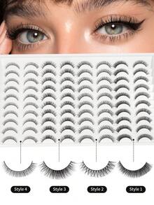 40 Pairs Mixed Pack Natural Crossover False Eyelashes Handmade Lengthened Thick Curly Eyelashes Artificial Mink Eyelashes Makeup Tools Hot Sellers - 黑色 - 查看 2