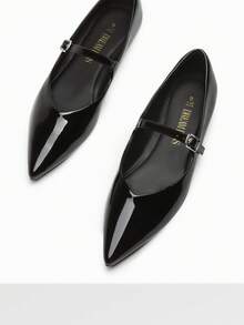 Women Fashion Flats Pointed Toe Ballet Flats Elegant Mary Jane With Buckle Strap Spring Summer Shoes - Black - View 6