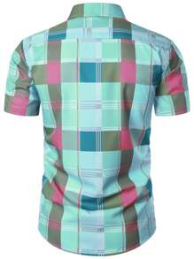 Camisa de manga corta de verano para hombre con estampado a cuadros de moda