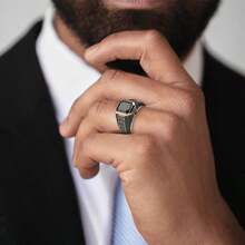 1pc Men's Engagement Ring, Fashion Business Style Gold Color Cubic Zirconia Decor Ring, Suitable For Men's Daily Wear, Engagement, Wedding, Anniversary, Party, Jewelry Gift For Valentine's Day, Birthday - Gold - View 5