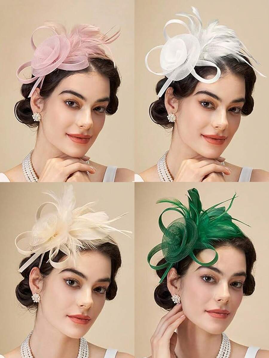 1pc Elegant Natural Feather Hairband, Versatile For Party And Performance, Spring/Autumn Mini Hats Tiny Hats Derby Hat Fascinator Mini Top Hat Mini Cap, Gifts, Wedding