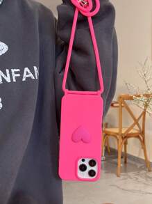 Funda de teléfono rosa con correa para el hombro a prueba de caídas y gran orificio, compatible con Apple 16, 15, 14, 13, 12, 11 Pro Max