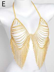 Fashionable Tassel Chest Chain, Sexy Luxury Mesh Body Chain With Rhinestones, Intimate Apparel & Jewelry - Multicolor - View 6