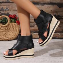 Dikke bodem Romeinse stijl wig sandalen voor vrouwen, peep toe platform schoenen