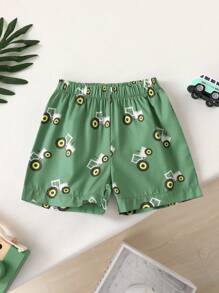 Conjunto de verano de 2 piezas para bebé niño - Camiseta sin mangas con estampado de coche de dibujos animados y pantalones cortos