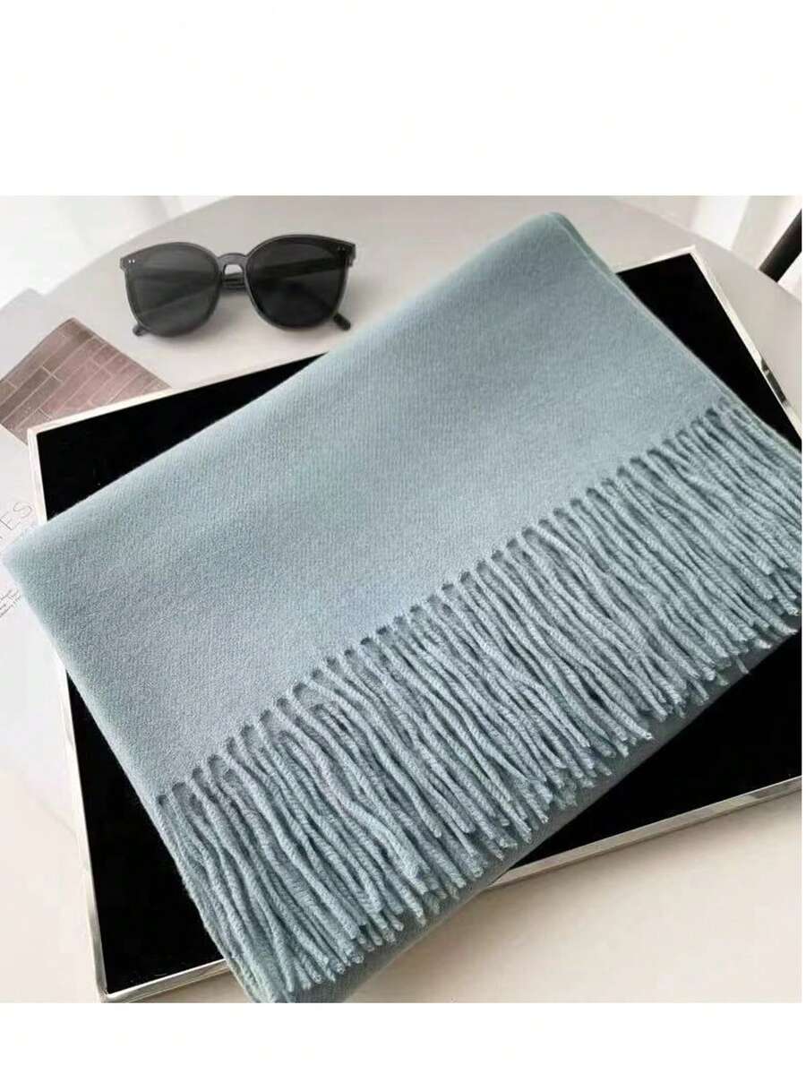 MilyModa Plain Cashmere Scarf 150g With Fringes - Neblina azul - Ver 1