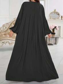 1 chiếc váy Abaya đơn giản, thiết kế xếp ly phía trước và tay áo, thời trang, áo choàng thường ngày đa năng, phù hợp cho mọi dịp, cầu nguyện - màu đen - Xem 2