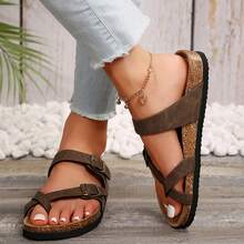 Comfortable Women's Cork Footbed Sandal With Adjustable Buckle For Summer Beach Sandals - 復古駝色 - 查看 5