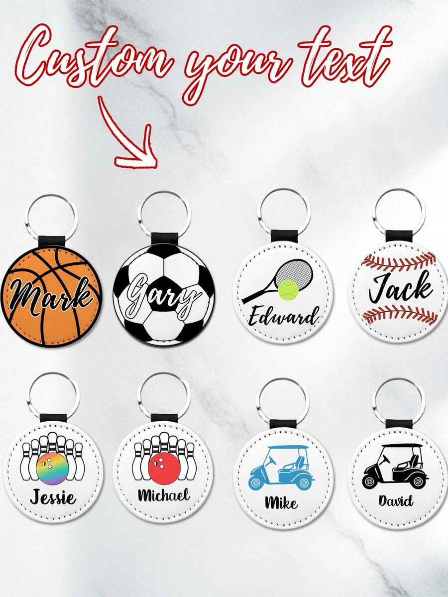 Gantungan Kunci Kulit yang Dipersonalisasi, Nama/Font Kustom, Sepak Bola/Bola Basket/Tenis/Bisbol/Bowling, Hadiah untuk Tim/Keluarga/Teman, Hari Raya (Ulang Tahun/Hari Ayah) - MultiWarna - View 1