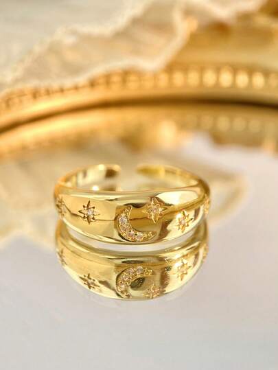 Newsoul 1ชิ้น แหวนเปิดรูปพระจันทร์และดาวที่สวยงาม, เครื่องประดับเงินแท้ 925, แหวนห่วงเดี่ยวปรับได้ที่ละเอียดอ่อน, เครื่องประดับที่สวยงามเหมาะสำหรับใส่ในชีวิตประจำวันและเป็นของขวัญสำหรับปาร์ตี้สำหรับเด็กผู้หญิง