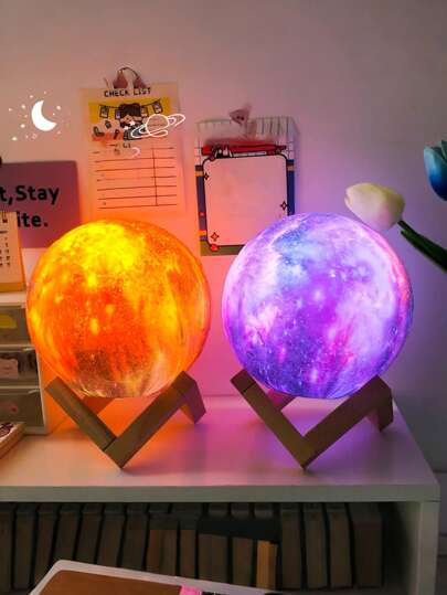 Lampada a forma di luna da 12cm, lampada d''atmosfera creativa per comodino, globo lunare in legno con 7 colori cangianti per camera da letto, decorazione per la casa, luce notturna LED, regalo di compleanno per ragazzi e ragazze, disponibile in 8cm/10cm/14cm/giallo/7 colori