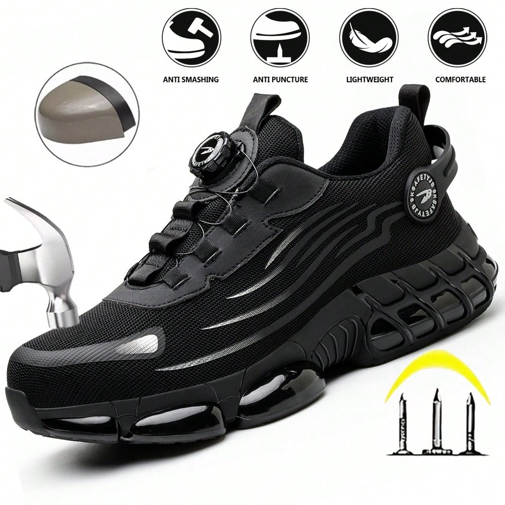 Zapatos De Seguridad Para Hombres Con Punta De Acero, Anti-aplastamiento Y Anti-punzante, Con Hebilla, Sin Cordones, Botas De Trabajo De Moda
