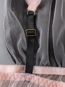 女士蕾丝睫毛蝴蝶结透明网眼睡袍，性感内衣裙