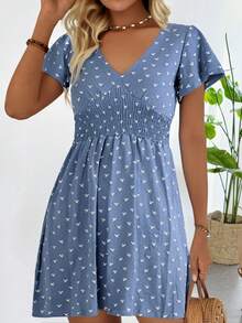 Vestido corto de mujer color azul con estampado de aves - Azul - Ver 2