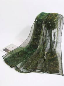 1pc Women Thin Solid Color Shiny Bandana Scarf, Middle East Headscarf, Decorative Scarf, Shawl For Daily Use - Dark Green - View 1