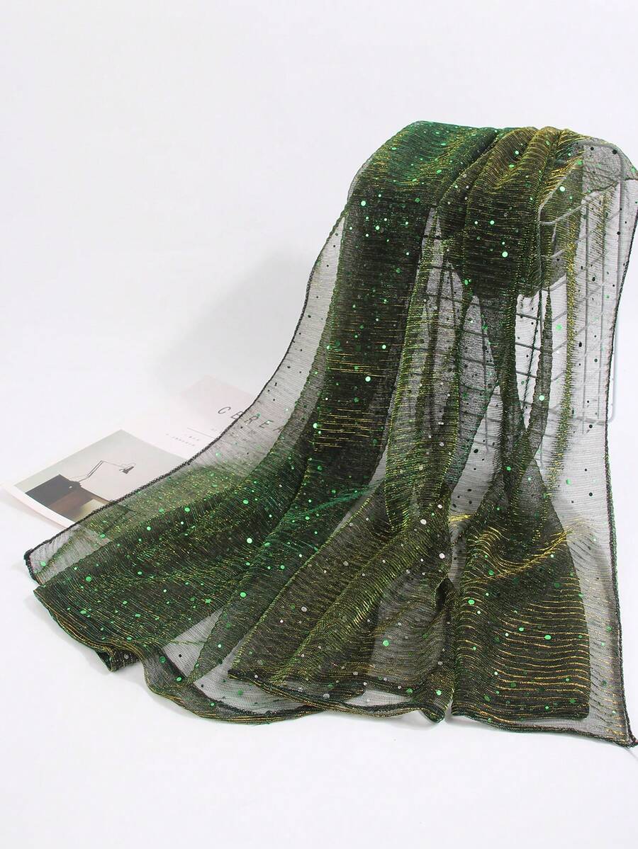 1pc Women Thin Solid Color Shiny Bandana Scarf, Middle East Headscarf, Decorative Scarf, Shawl For Daily Use - Dark Green - View 1